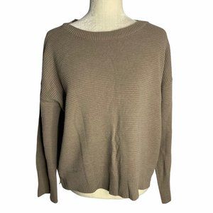 Wool Blend High Low Ribbed Pullover Sweater 38PE